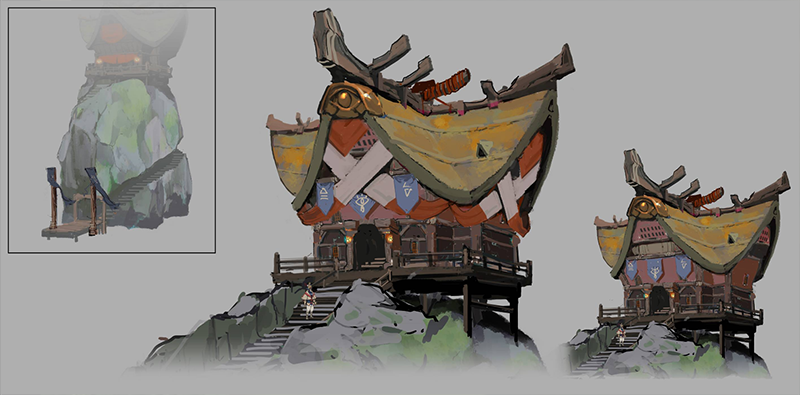 Concept art for a Sheikah building in Breath of the Wild released