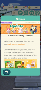 animal crossing pocket camp clothes crafting