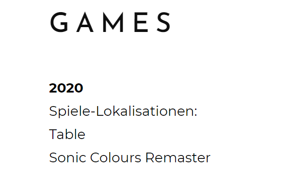 Sonic Colors Remastered listed in portfolio of German voice-over