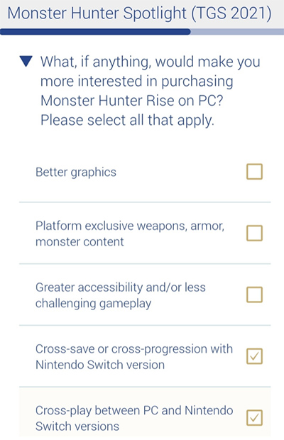 Monster Hunter Rise Survey Asks Players If They Would Like Cross-Play And  Cross-Save Support – NintendoSoup