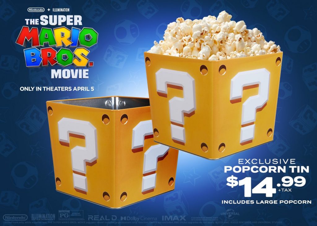 Get an exclusive Mario Movie ? Block popcorn tin at participating AMC